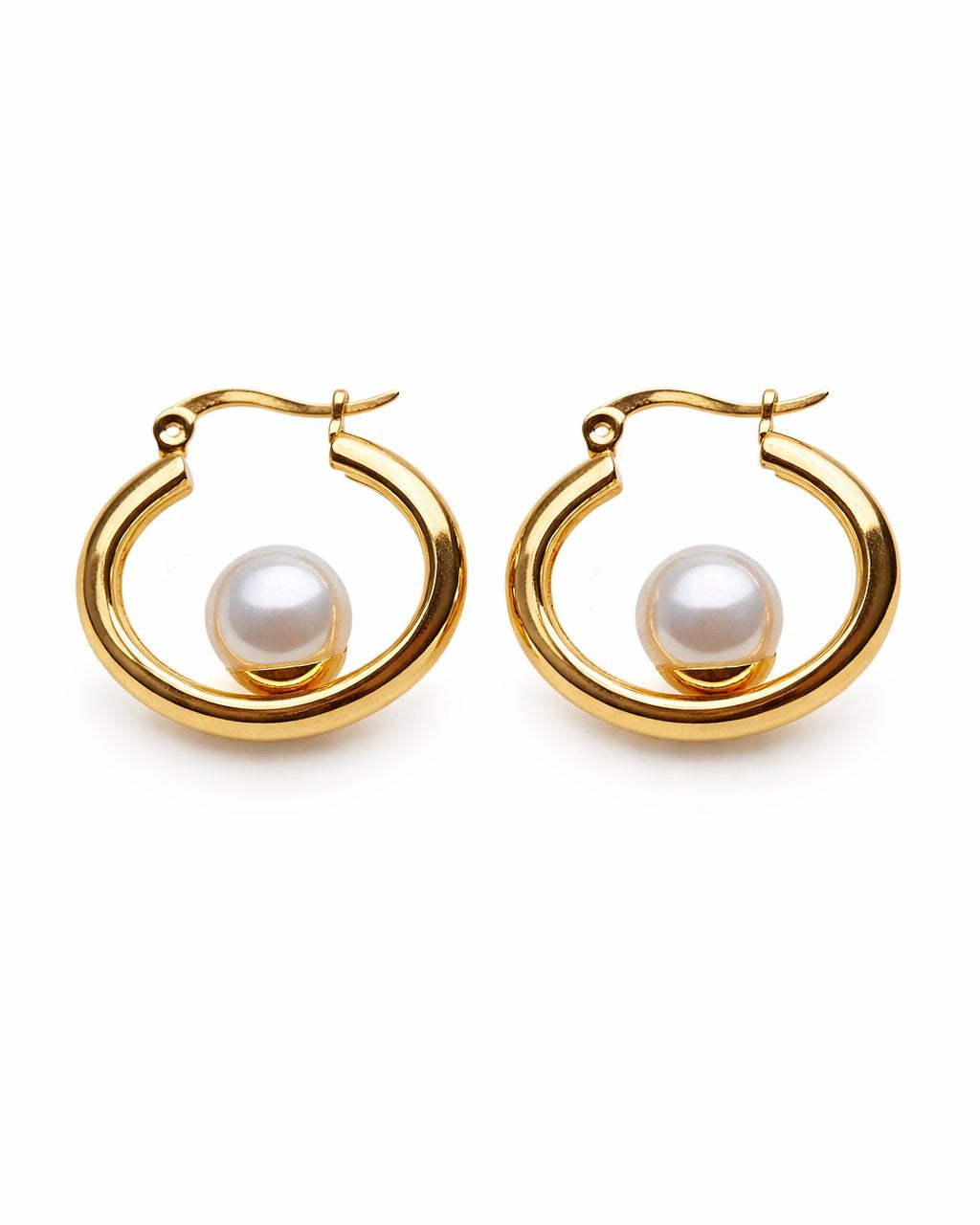 Golden Pearl Loop Earrings