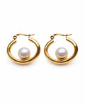 Golden Pearl Loop Earrings