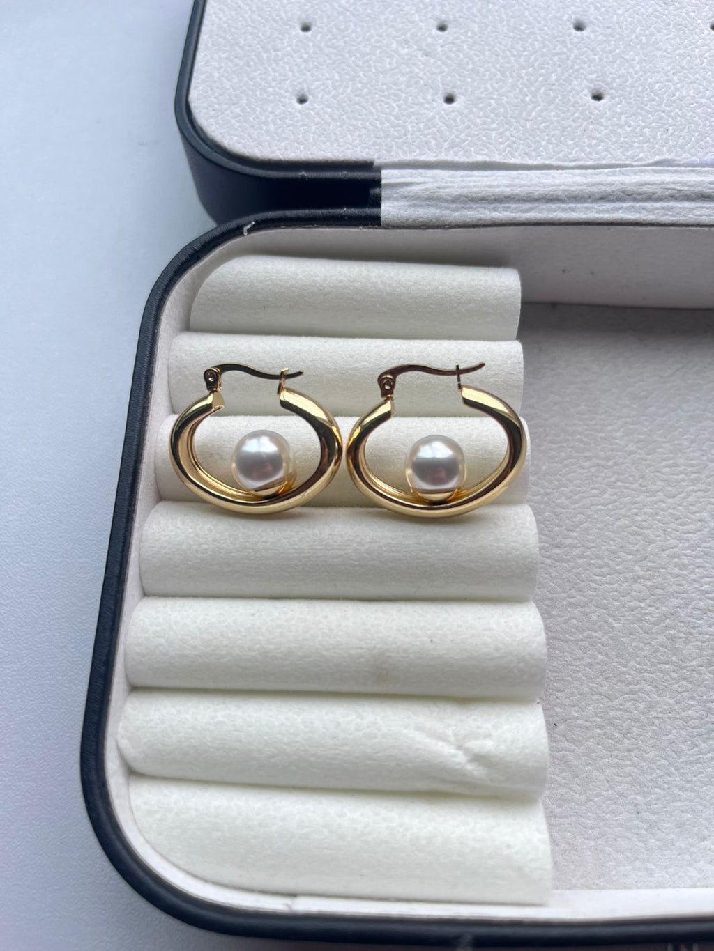 Golden Pearl Loop Earrings